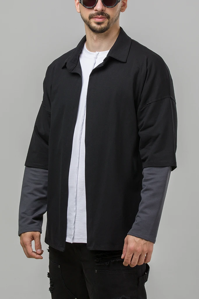 Black/Gray Double Layer Cotton Shirt